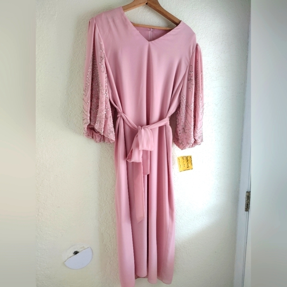 Jack Bryan Vintage Pink Beaded Midi Dress Deadstock NWT Size 12 - Picture 4 of 14